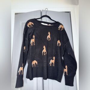 🤠NWT Women's Black Sweater with Horse Design size XL